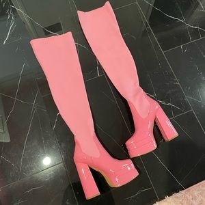 Pink Platform Thigh High Boots